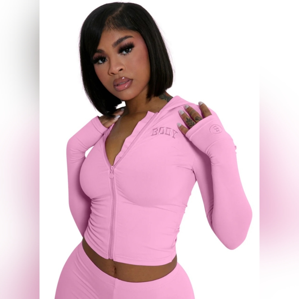 Body by Raven Tracy Women’s Pink Zip-Up Hoodie Sweatshirt
